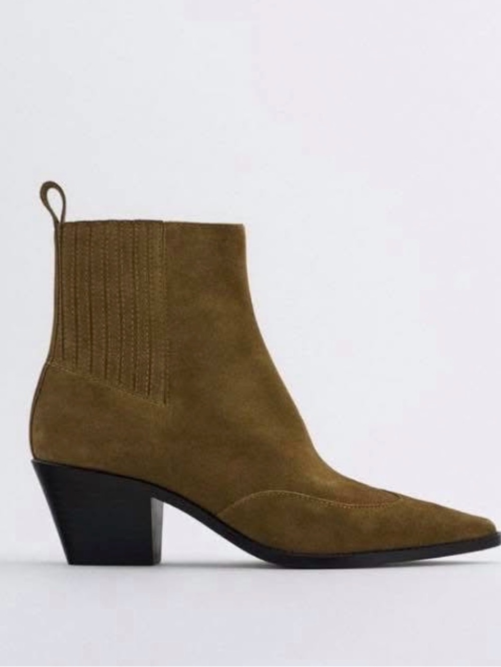 Zara Split Suede Cowboy Ankle Boots Brown Size